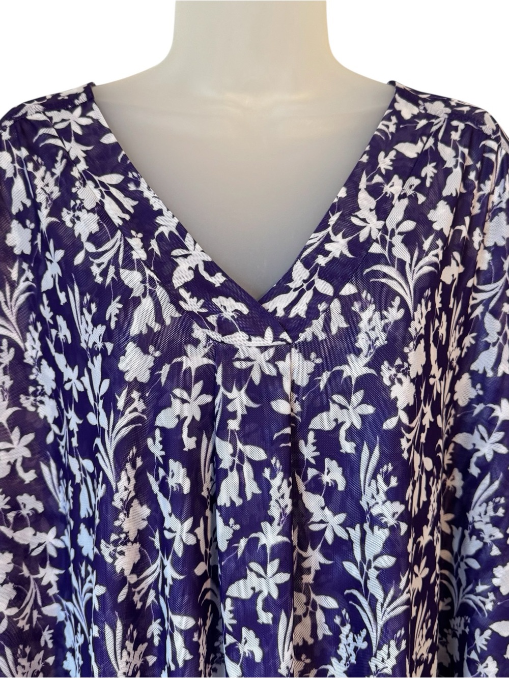 Lane Bryant Purple/White Floral V-Neck Flutter Sleeve Top PLUS: 22/24 #N - Picture 2 of 7